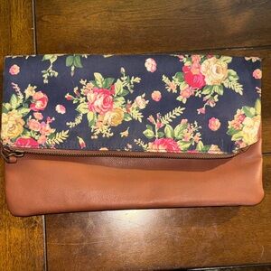 Floral and Brown Clutch Bag